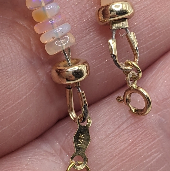 14k Yellow Gold Baby Pink Ethiopian Opal Beaded Gemstone Gold spacers Necklace - Picture 6 of 13
